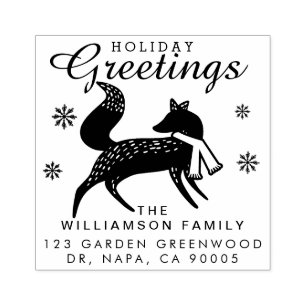 Holiday Greetings   Woodland Christmas Fox Address Rubber Stamp