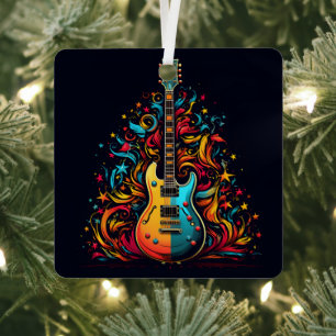 Holiday guitar Christmas tree metal ornament