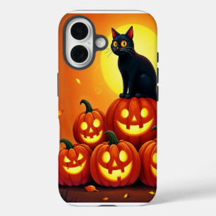 Holiday Halloween art with cat and full moon iPhone 16 Case
