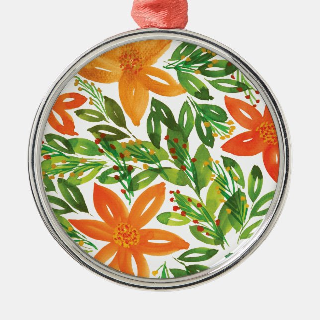 Holiday & Hand Painted Flowers Holiday Ornament (Front)