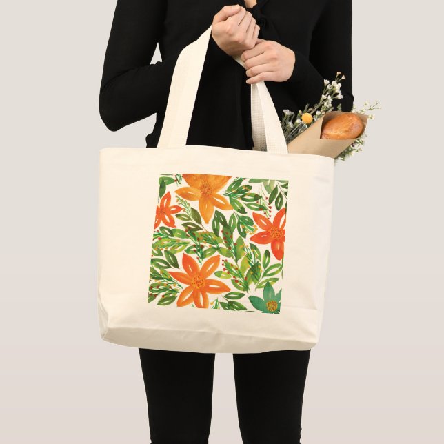 Holiday & Hand Painted Flowers Jumbo Tote Bag (Front (Product))