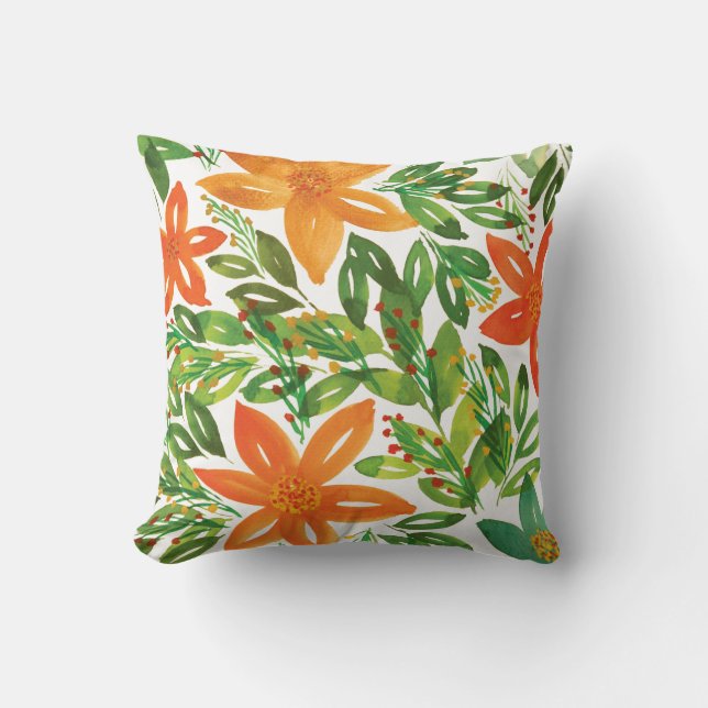 Holiday & Hand Painted Flowers Pillow (Front)
