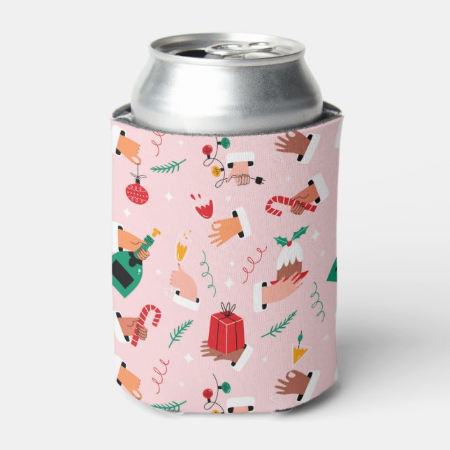 Holiday Hands Festive Celebration Pattern Can Cooler (Can Front)