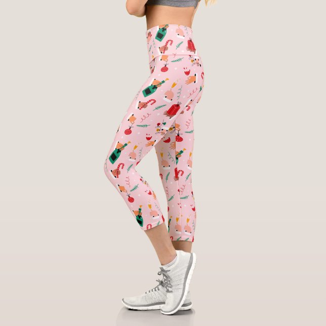 Holiday Hands Festive Celebration Pattern Capri Leggings (Left)