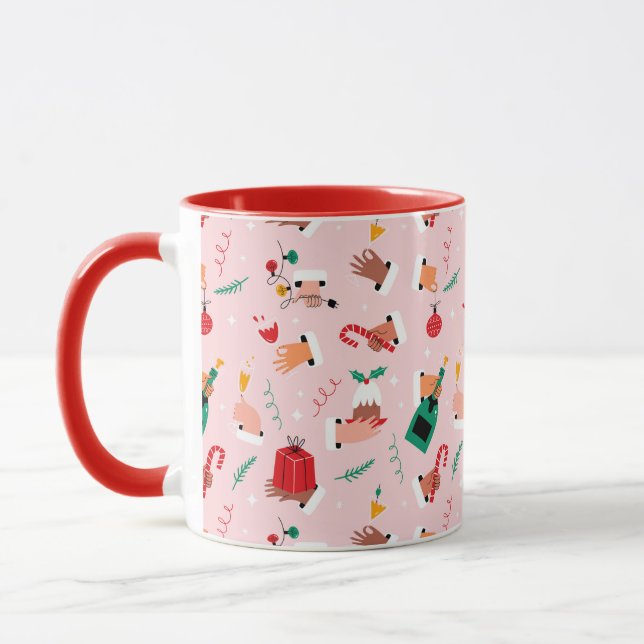 Holiday Hands Festive Celebration Pattern Mug (Left)