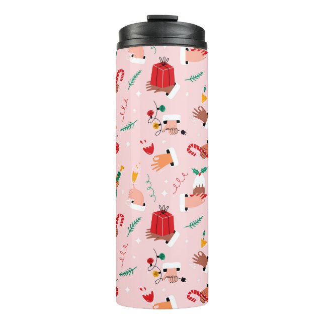 Holiday Hands Festive Celebration Pattern Thermal Tumbler (Front)