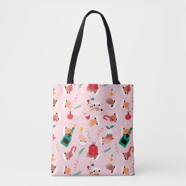 Holiday Hands Festive Celebration Pattern Tote Bag (Front)