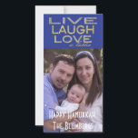 Holiday Hanukkah Photo Card "Love a Latke"<br><div class="desc">Holiday, Hanukkah Photo Card, "Live Laugh Love a Latke" Glossy, Photo Card with white envelope. Personalise by replacing photos and wording, "Happy Hanukkah, The Blumbergs" Customise wording by choosing your favourite font style, colour and size. Thanks for stopping and shopping by! Much appreciated. Happy Hanukkah! Share your special moments with...</div>