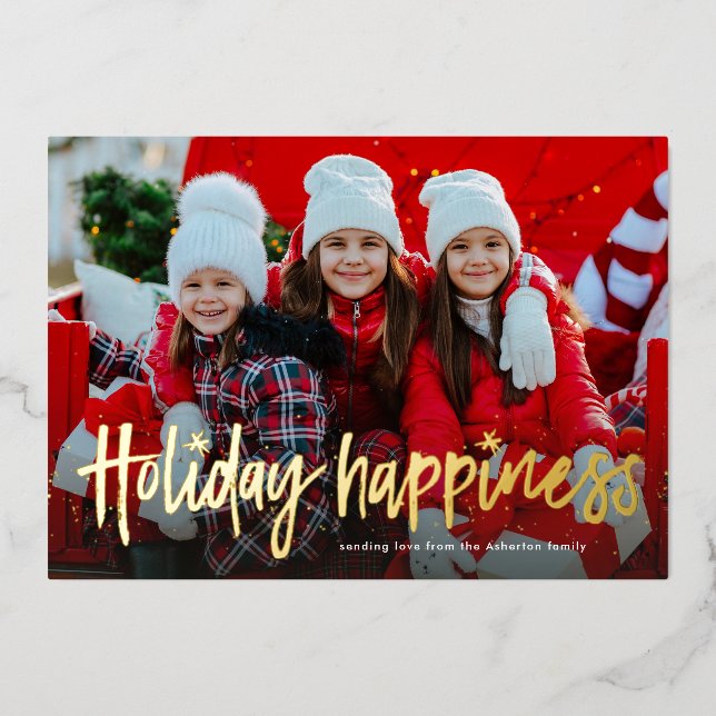 Holiday happiness simple one photo foil card (Front)
