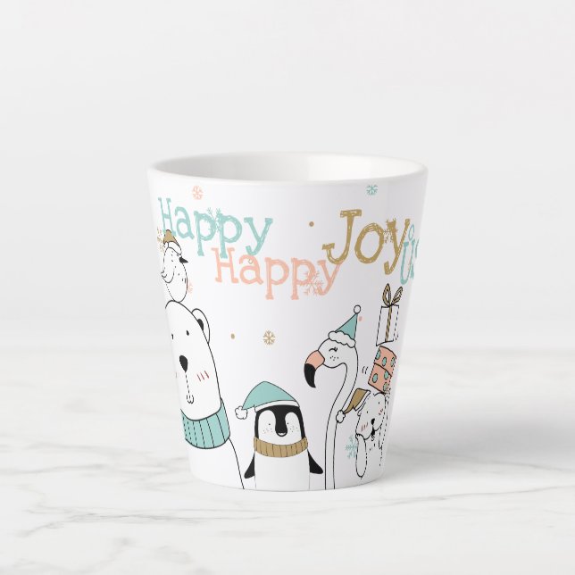 Holiday Happy Happy Joy-oUS Funny Cartoon Animals Latte Mug (Front)