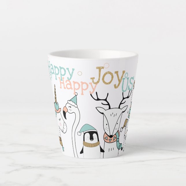 Holiday Happy Happy Joy-oUS Funny Cartoon Animals Latte Mug (Front)
