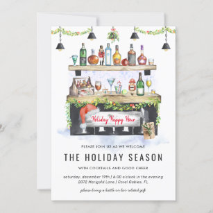 Holiday Happy Hour   Christmas Cocktail Party Invitation