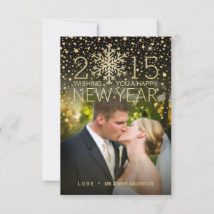 Holiday Happy New Year Snowflake Confetti Photo Invitation