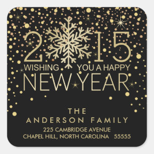Holiday Happy New Year Snowflake Gold Confetti Square Sticker