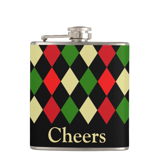 Holiday Harlequin Geometric Pattern Hip Flask (Front)