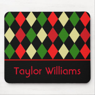 Holiday Harlequin Geometric Pattern Personalised Mouse Mat
