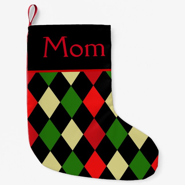 Holiday Harlequin Geometric Pattern Personalised Small Christmas Stocking (Front)