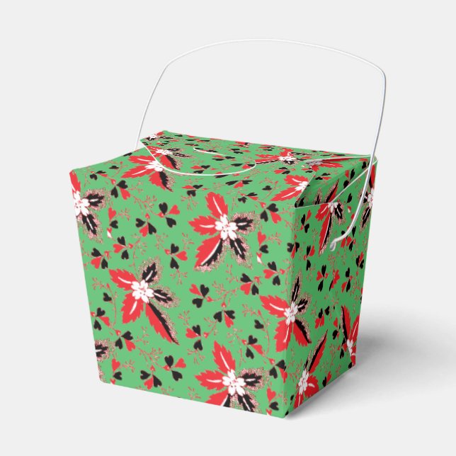 Holiday Hearts and Holly Leaves Green Favour Box (Front Side)