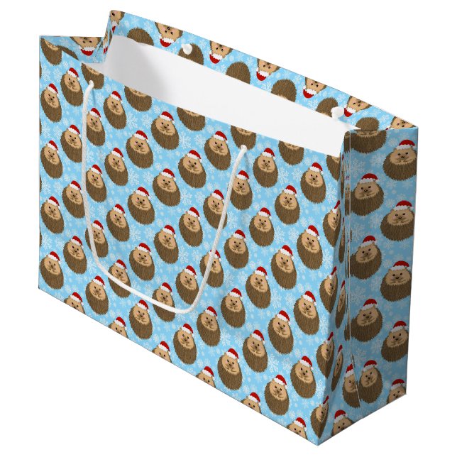 Holiday Hedgehog Funny Festive Animal Lovers Large Gift Bag (Front Angled)