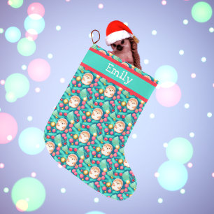 Holiday Hedgehog Pattern Large Christmas Stocking
