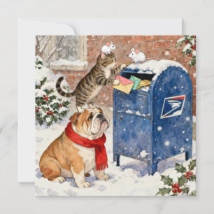 Holiday Helpers Animals at Mailbox Christmas Card