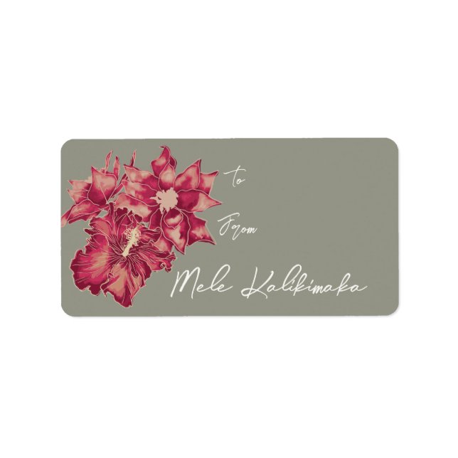 Holiday Hibiscus, Hawaiian Style Christmas Gift Label (Front)