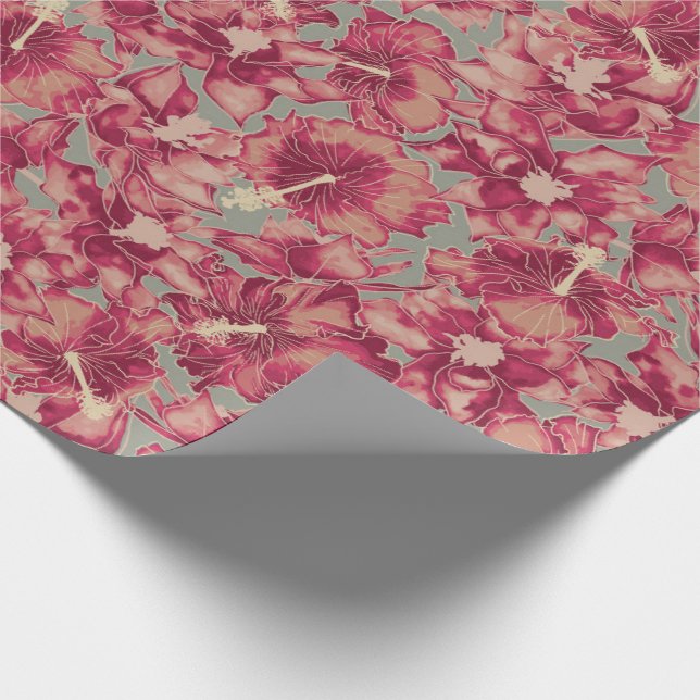 Holiday Hibiscus, Hawaiian Style Christmas Wrapping Paper (Corner)