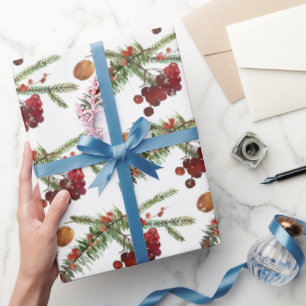 Holiday Highbush Cranberries & Green Spruce Wrappi Wrapping Paper