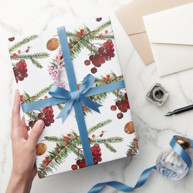 Holiday Highbush Cranberries & Green Spruce Wrappi Wrapping Paper (Gifting)