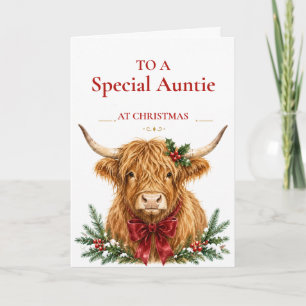 Holiday Highland Cow for Auntie Card