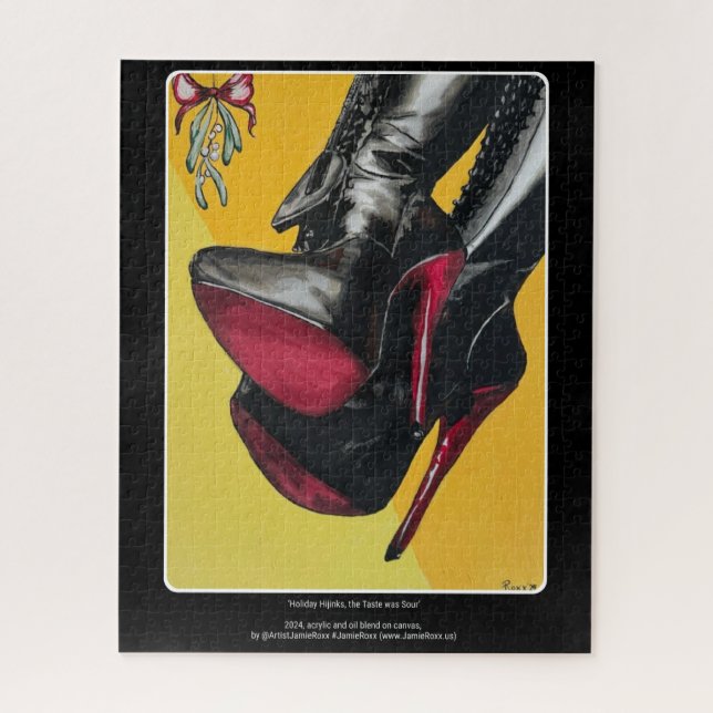 'Holiday Hijinks, the Taste was Sour' Painting on  Jigsaw Puzzle (Vertical)