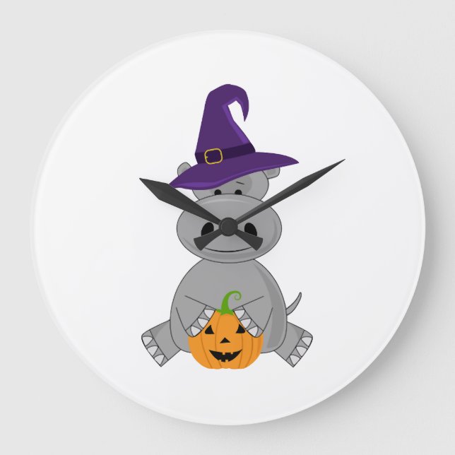 Holiday Hippo Halloween Witch Hippo Large Clock (Front)