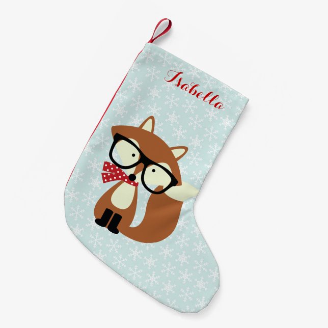 Holiday Hipster Brown Fox Small Christmas Stocking (Front (Hanging))