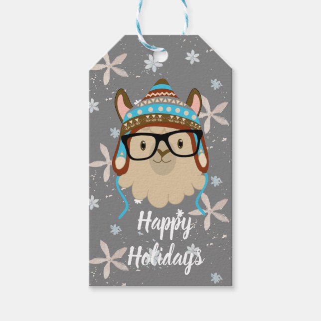 Holiday Hipster Llama Gift Tags (Front)