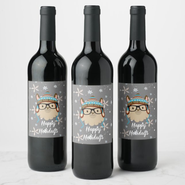 Holiday Hipster Llama Wine Label (Bottles)