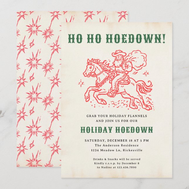 Holiday Hoedown Retro Fun Christmas Santa Holiday Invitation (Front/Back)