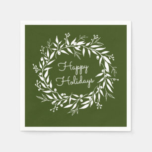 Holiday Holidays Green Laurel Wreath and Berries Napkin