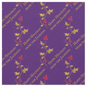 Holiday holly and berries graphic custom message fabric