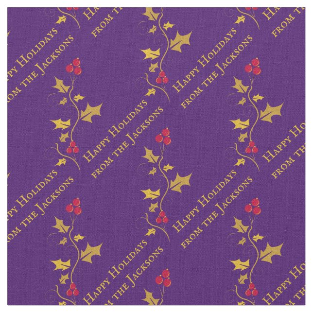Holiday holly and berries graphic custom message fabric (Close Up)