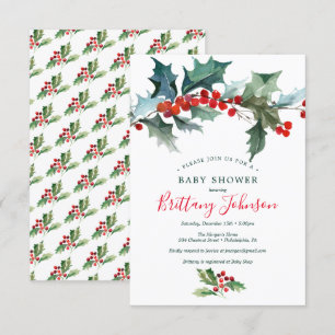 Holiday Holly Baby Shower Invitation