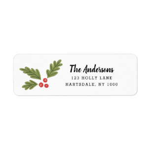 Holiday Holly Berry Script Return Address
