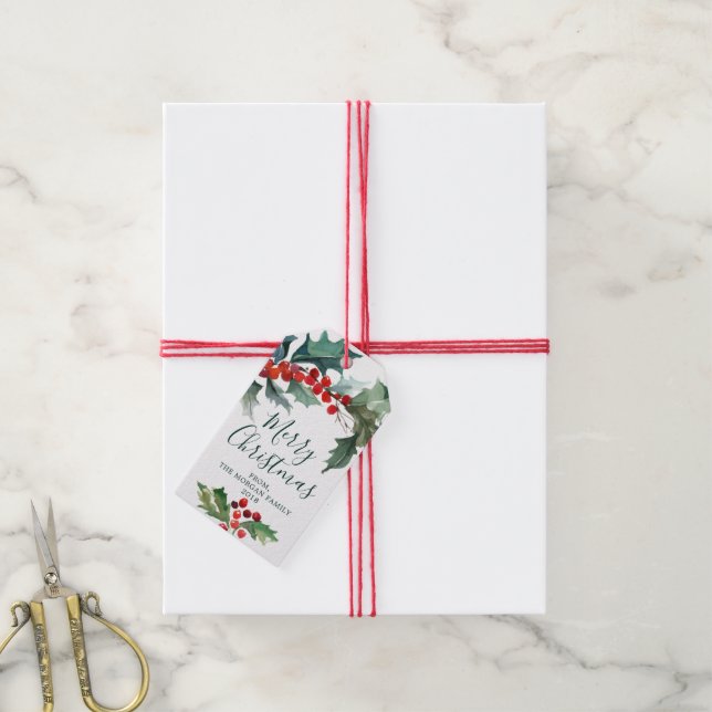 Holiday Holly Christmas Gift Tags (With Twine)
