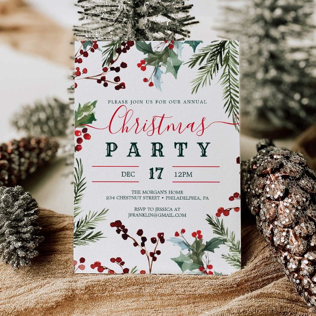 Holiday Holly Christmas Party Invitation (Creator Uploaded)