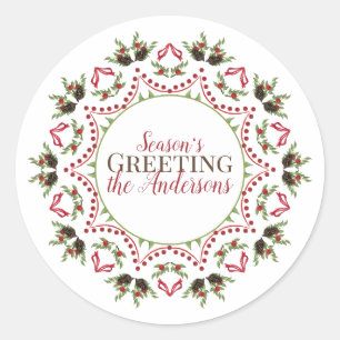 Holiday Holly Circle Mandala Christmas Elegant Classic Round Sticker
