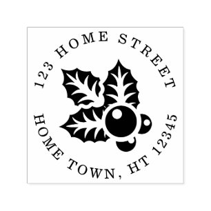 Holiday Holly Circular Return Address Self-inking Stamp