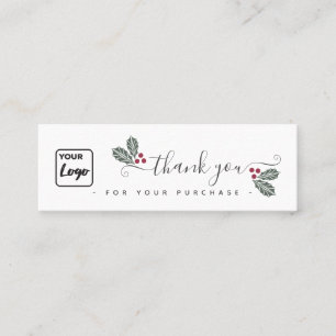 Holiday holly custom logo thank you mini business card