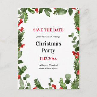 Holiday Holly Leaves Christmas Party Save The Date Announcement Postcard