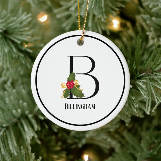 Holiday Holly Monogram Letter B Personalised Ceramic Tree Decoration (Tree)