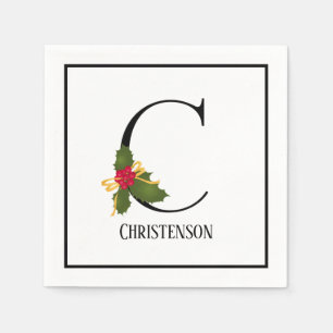 Holiday Holly Monogram Letter C Personalised Paper Napkin