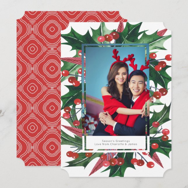 Holiday Holly Photo Frame Personalised (Front/Back)